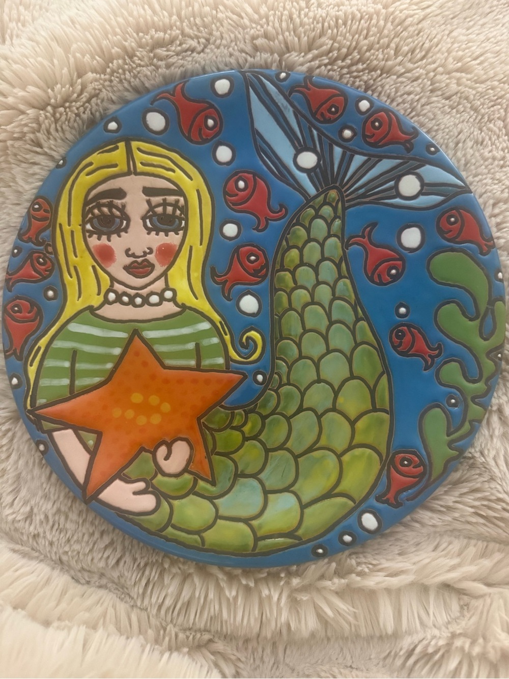 NEW UNICEF Market Maria Isabel Cruz Mermaid & Starfish Mexican Ceramic Wall Art